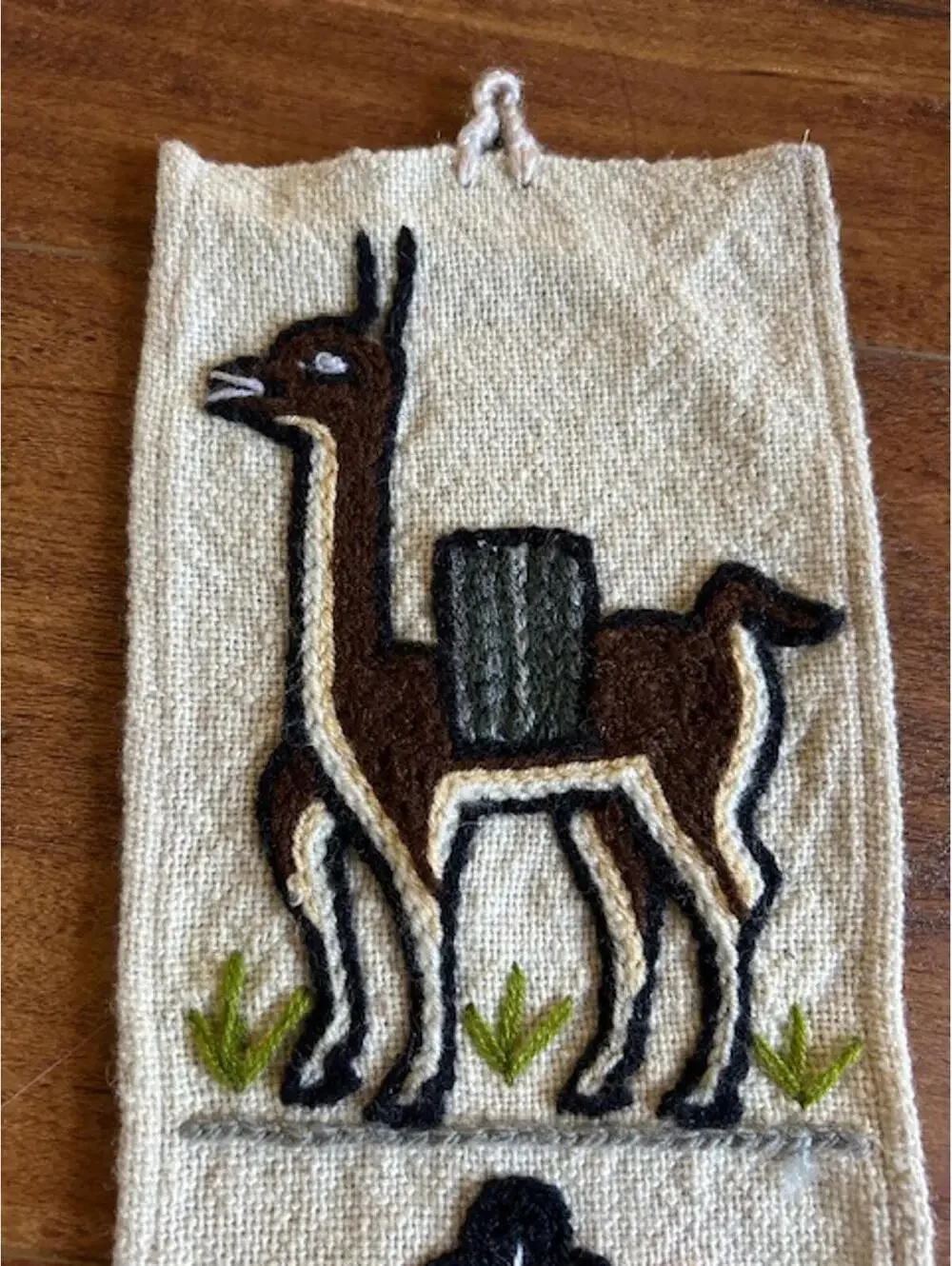 Handcrafted Peruvian Wool Wall Hanging with Embroidered Llama and Figures